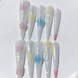 Iridescent 3D Floral Extra Long Press On Nails