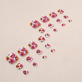 Unhas postiças de caleidoscópio retrô fosco, multicoloridas, com flores, modelos de unhas postiças, atacado, 24 peças｜365 unhas