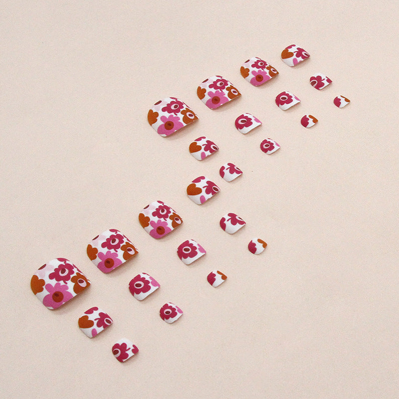 Unhas postiças de caleidoscópio retrô fosco, multicoloridas, com flores, modelos de unhas postiças, atacado, 24 peças｜365 unhas