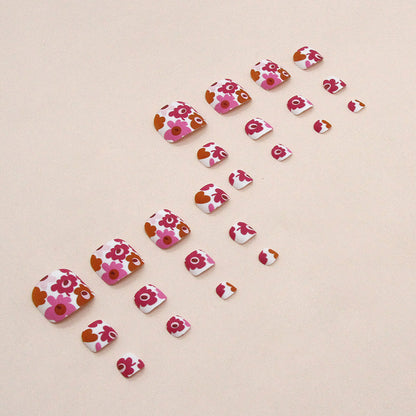 Retro matte kaleidoscope manicure multi-color flower fake nails Press-on toenails models press-on nails fake nails wholesale 24 pieces｜365nails