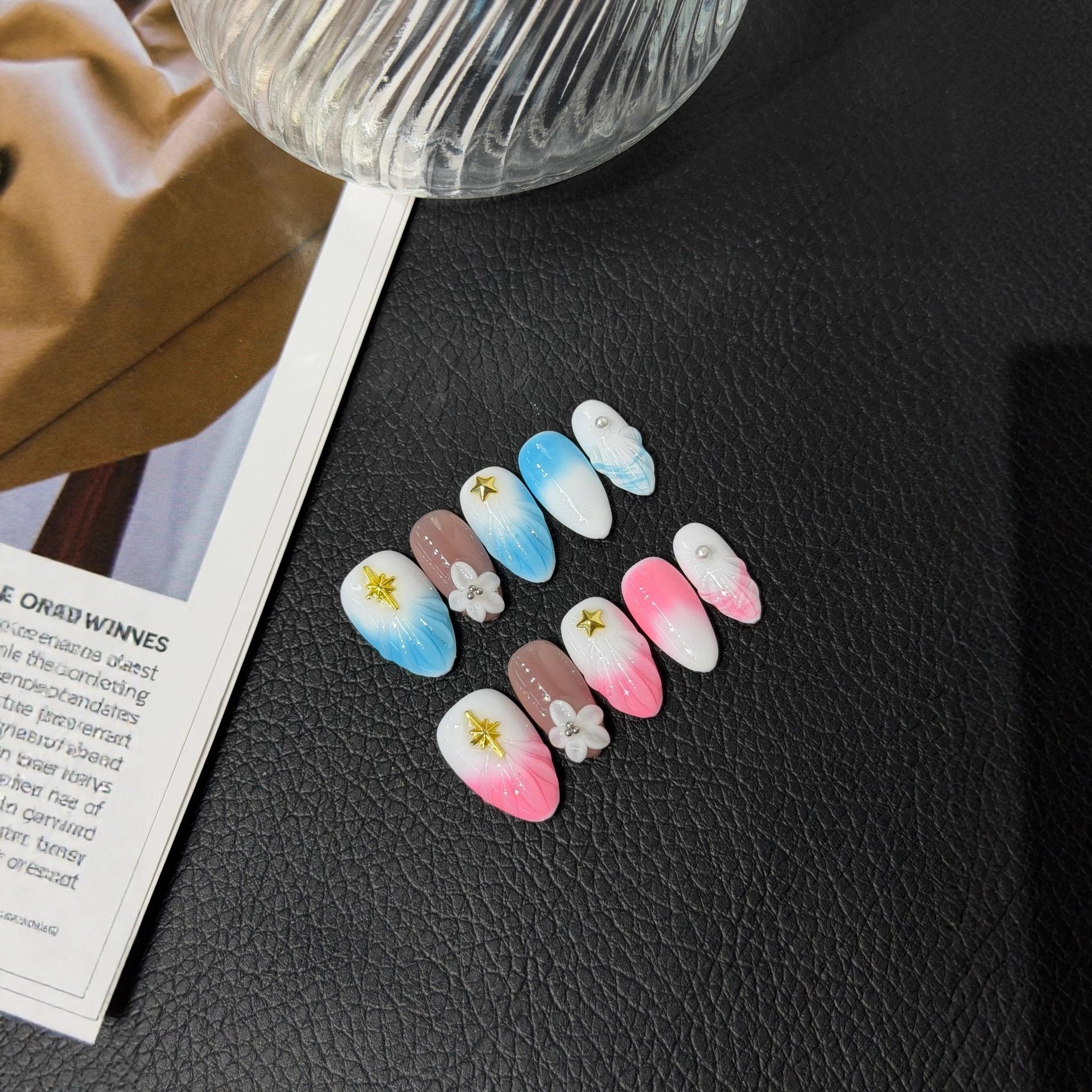365nails : "Fantaisie Côtière" — ongles 3D fait main forme amande motif étoile de mer