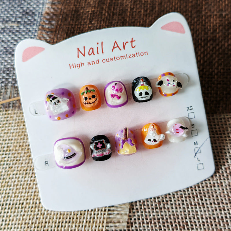 365nails-萬聖節驚奇兒童系列：「可愛幽靈嘉年華」 – 兒童短款方形穿戴甲