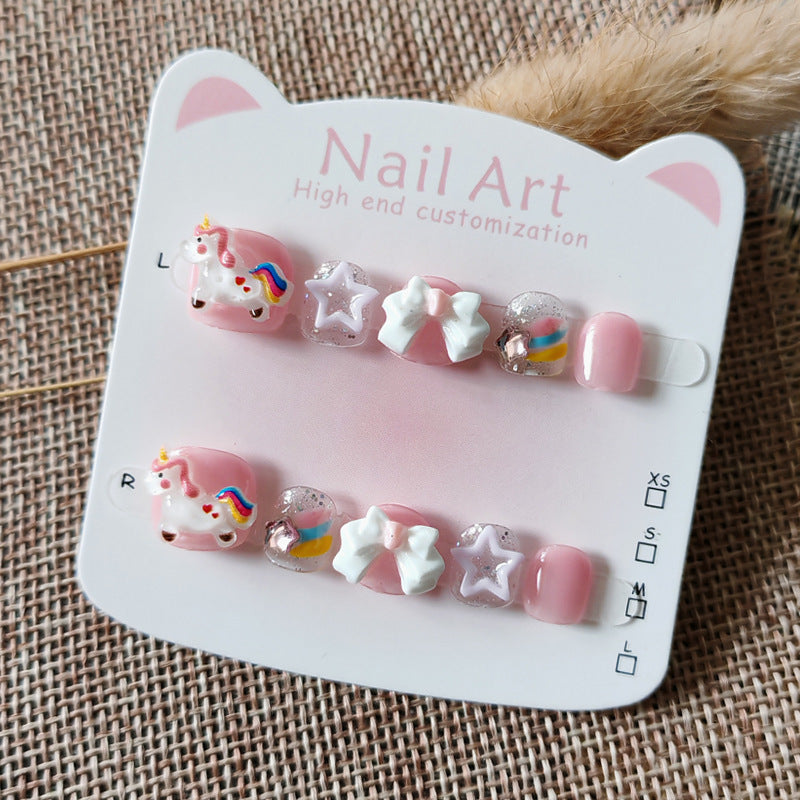 365nails-Unicorn Kids Series: "Rainbow Unicorn Dream" – Short Square Kids Nail Art