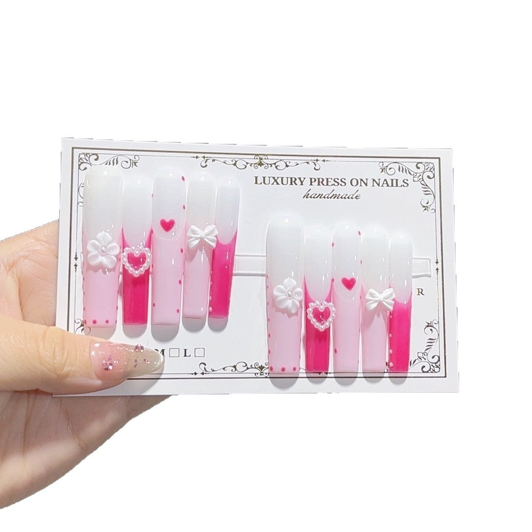 Sweet Heart Bow French Gradient Press On Nails