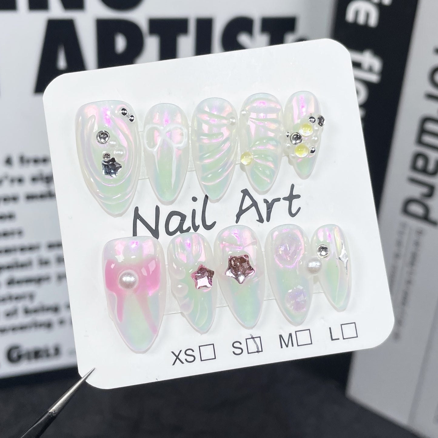 Sweet and cute Handmade press on nails hand-painted bow irregular shape nail patch  almond nail wholesale｜365nails