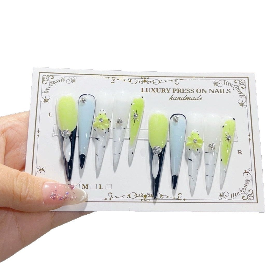Abstract Lime Accent Extra Long Press On Nails