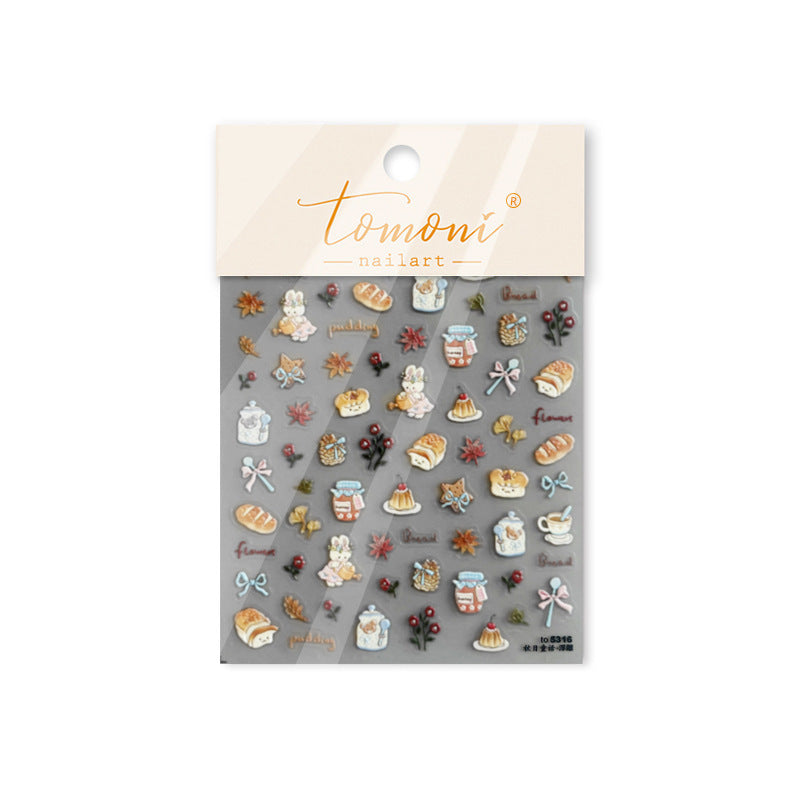 Autumn Bakery & Bunny: "Cozy Harvest" – 5D Embossed Nail Sticker