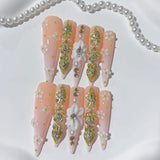 Blush Gold Floral Crystal Luxury Press On Nail Set