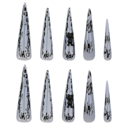 Europe and the United States  hot-selling Spice Girls wear nail graffiti letter wearable nail piece extra long tip nail art fake nail wholesale｜365nails