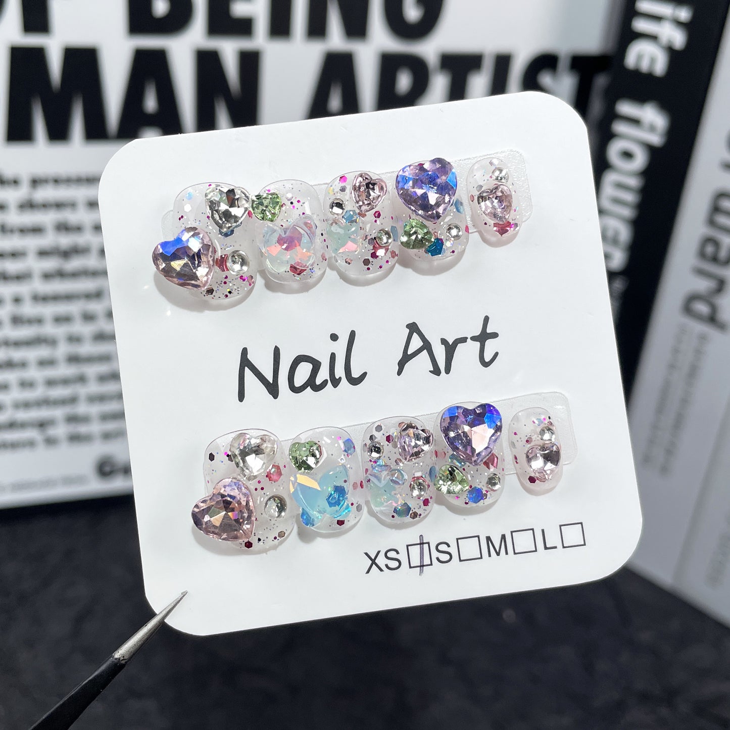 Explosive short handmade worn nail love pile diamond summer fresh nail patch wearable nail sticker wholesale｜365nails