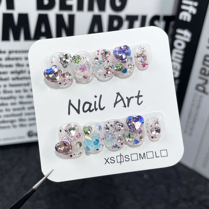 Explosive short handmade worn nail love pile diamond summer fresh nail patch wearable nail sticker wholesale｜365nails