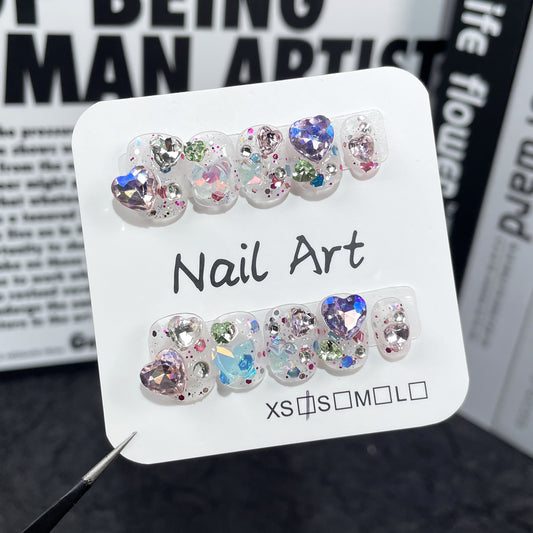 Explosive short handmade worn nail love pile diamond summer fresh nail patch wearable nail sticker wholesale｜365nails