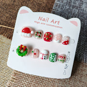 365nails-聖誕歡樂兒童系列：「節慶花圈與聖誕老公公」 – 兒童短款方形穿戴甲