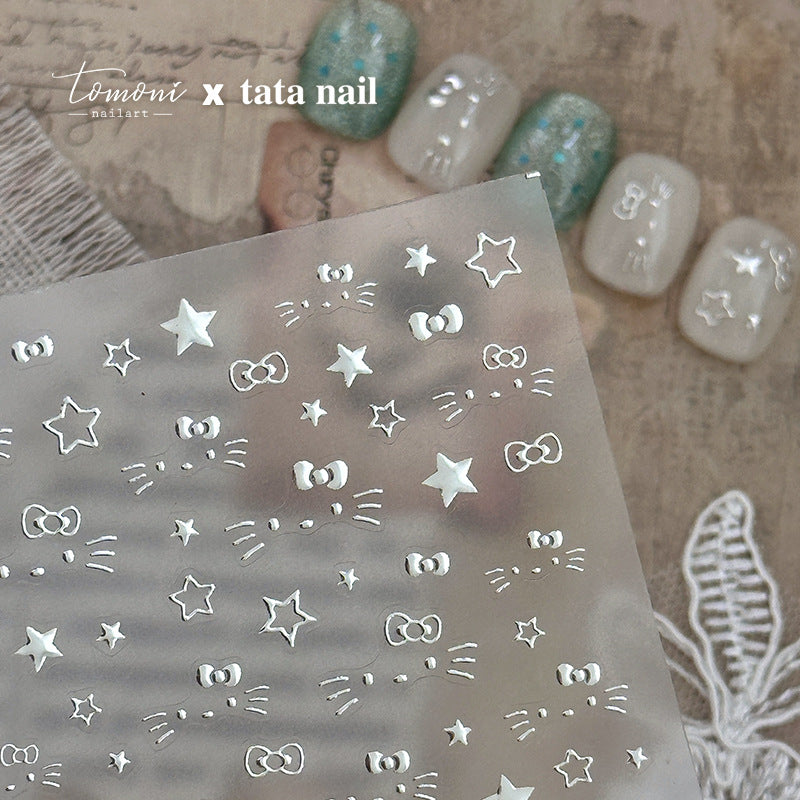 Silver Star Cat – Cute Y2K Nail Art Sticker Stickers