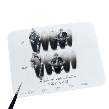 Handmade press-on nails  Empress Dowager Fengxi crooked heart medium and long nail art patch lava pendant wearable nail sticker｜365nails