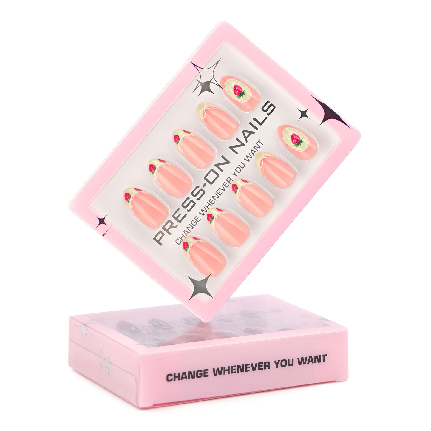 Premium 30 Pieces Boxed French Short Almonds Fresh Strawberries press-on nails