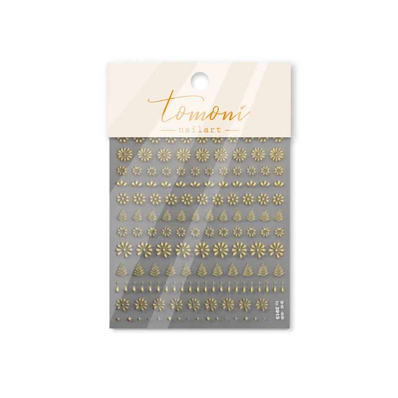 Gold Ornament: "Daisy & Pine" – 3D Nail Sticker