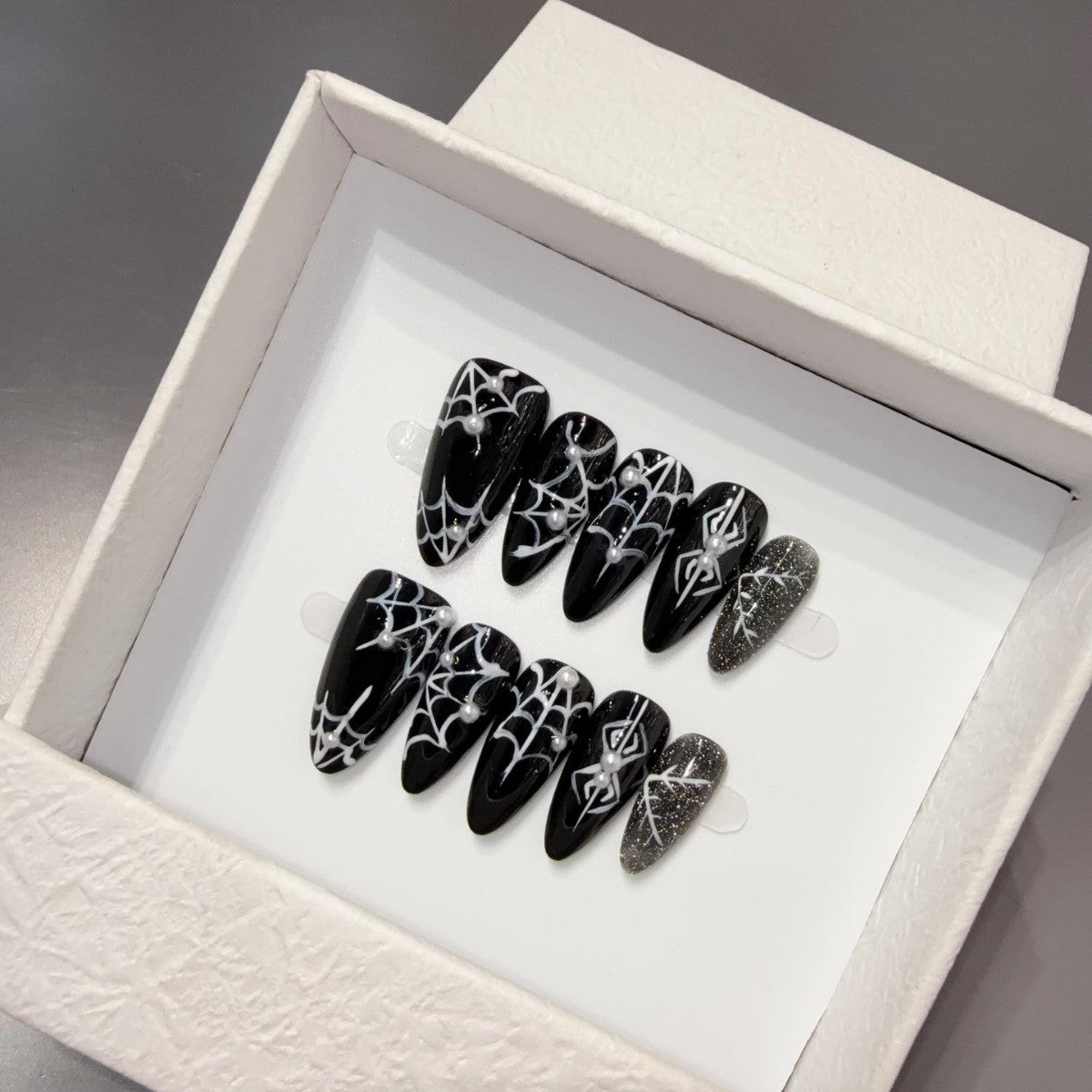 365nails: "Midnight Web" – 3D Spider & Web Handmade Stiletto Nails