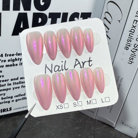 Europe and the United States new almond nail simple and gradual change Aurora nail Handmade press on nails wearable fake nail wholesale｜365nails