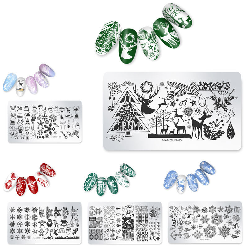 Christmas Nail Stamping Plate Set with Festive Holiday Designs (MOQ=3)