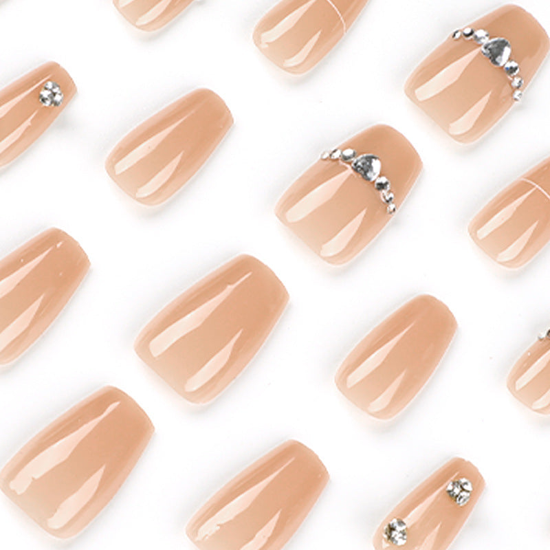 Wear nail piece Nude rhinestone white line nail patch Wear nail nail finished fake nail nails｜365nails