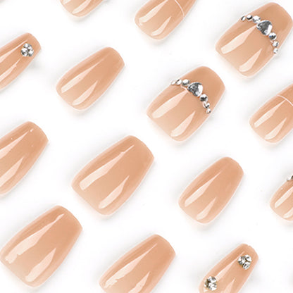 Wear nail piece Nude rhinestone white line nail patch Wear nail nail finished fake nail nails｜365nails