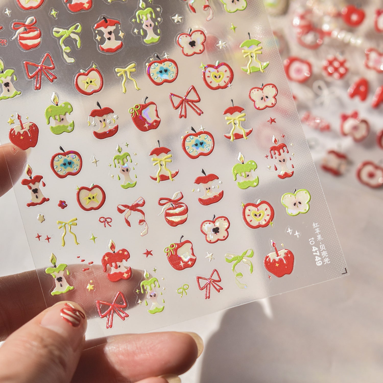 Golden Apple & Tooth Collection: "Cute Golden Apple Tooth" – 3D Embossed Nail Sticker