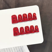 365nails: "Crimson Fire" – 3D Textured Red Glitter Handmade Coffin Nails