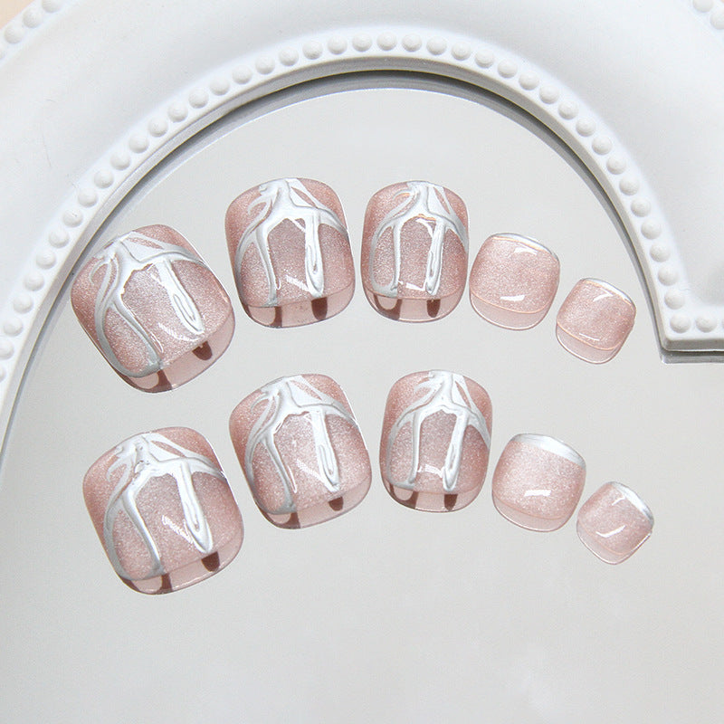 Olho de gato tridimensional, metal líquido tridimensional, atmosfera misteriosa, unhas dos pés acabadas, removíveis 24 peças ｜ 365 unhas