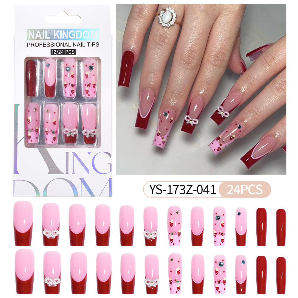 Press on nails fake nail patch extension nail Spice Girl medium rectangle removable 24 pieces with drill manicure