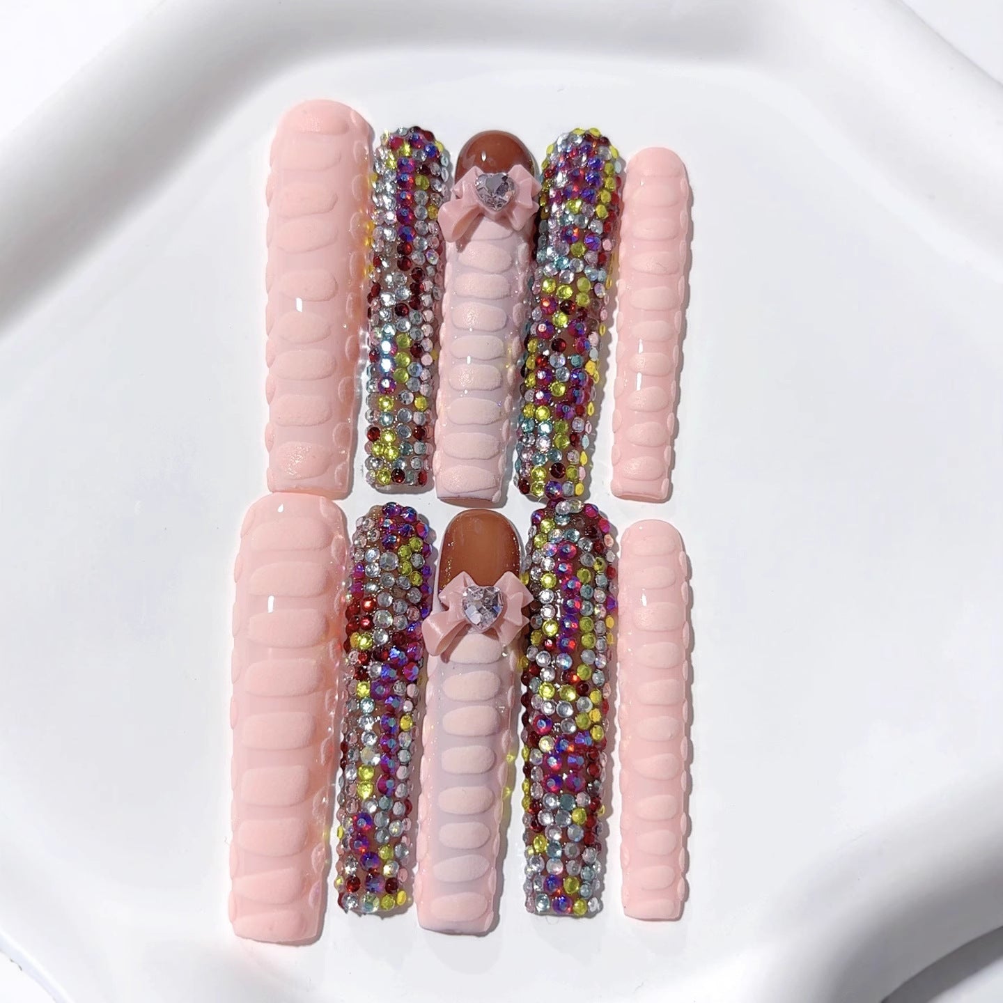 Rainbow Crystal Texture Press On Nails