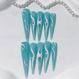 Aqua Flame Y2K Glossy Press On Nail Set