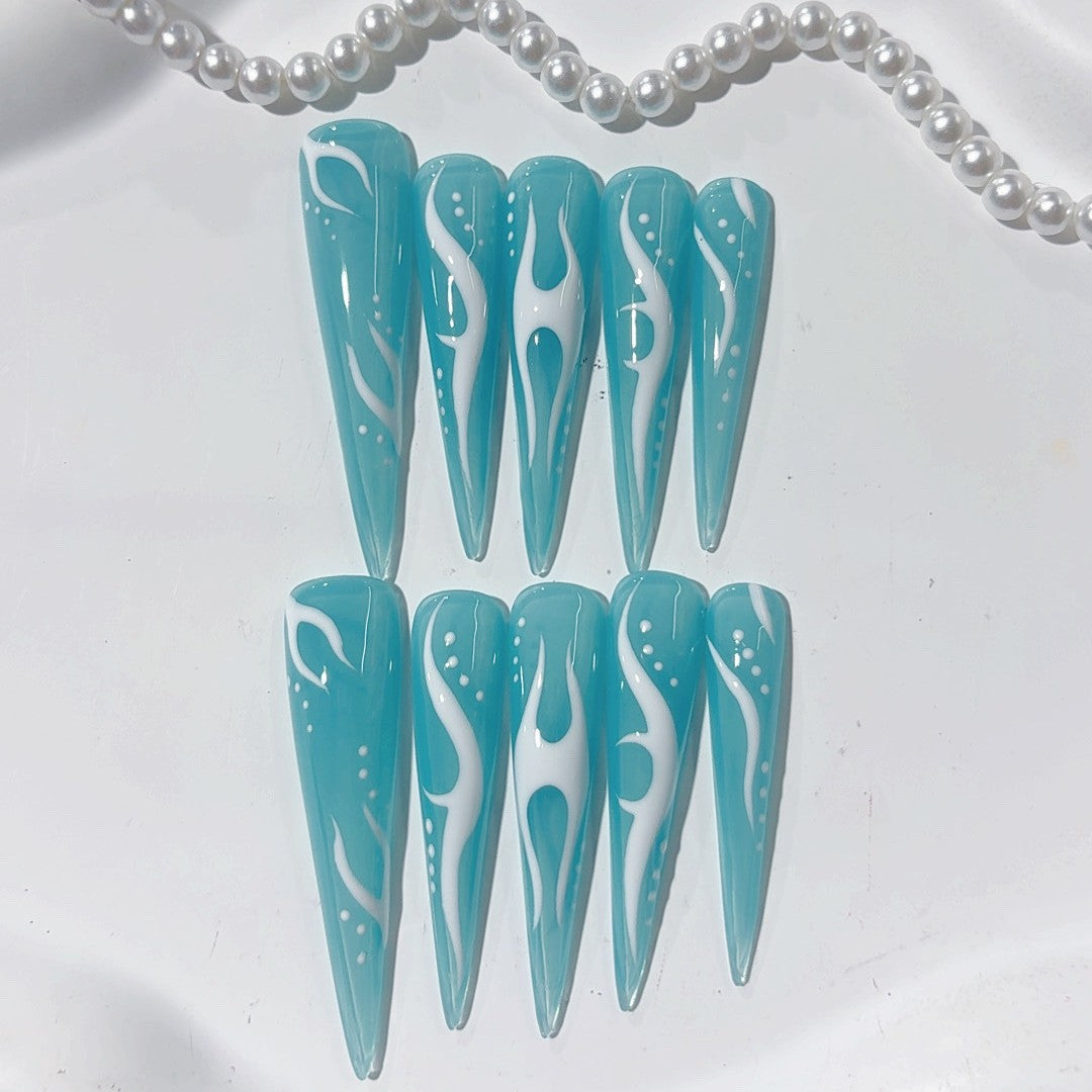 Aqua Flame Y2K Glossy Press On Nail Set