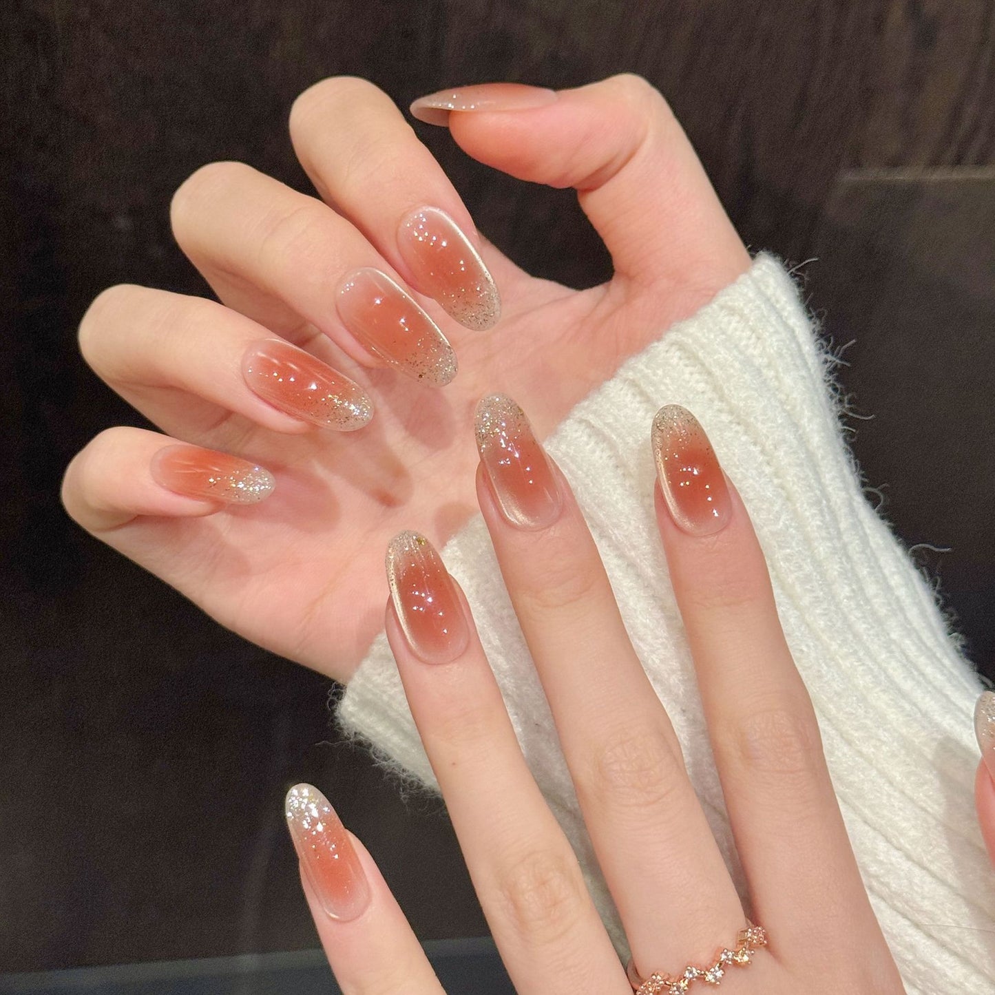Sunset Glow Collection: "Coral Dusk" – Medium Almond Press-On Nails