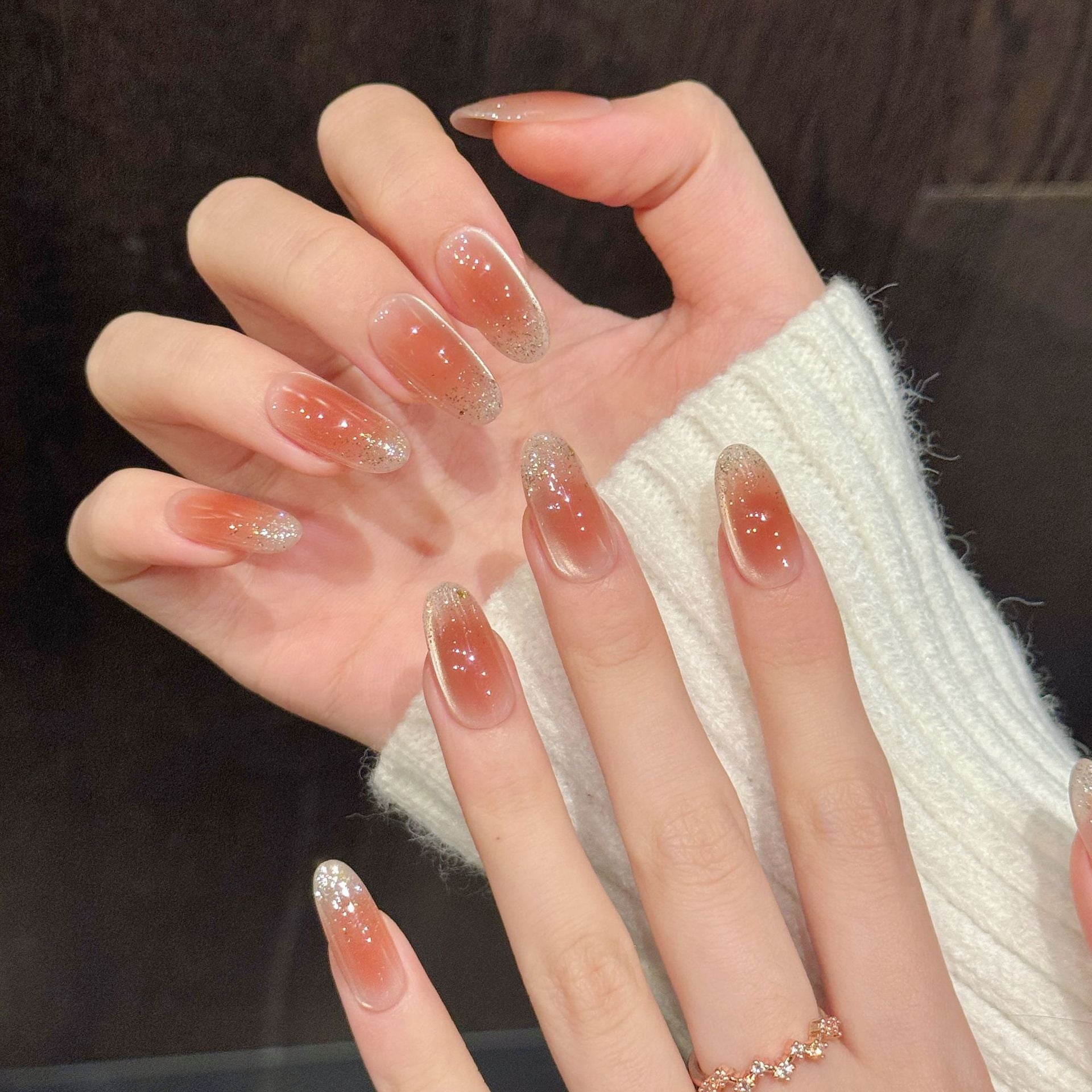 Sunset Glow Collection: "Coral Dusk" – Medium Almond Press-On Nails