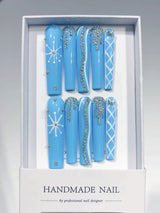 Sky Blue Crystal Line Minimal Glam Press On Nails