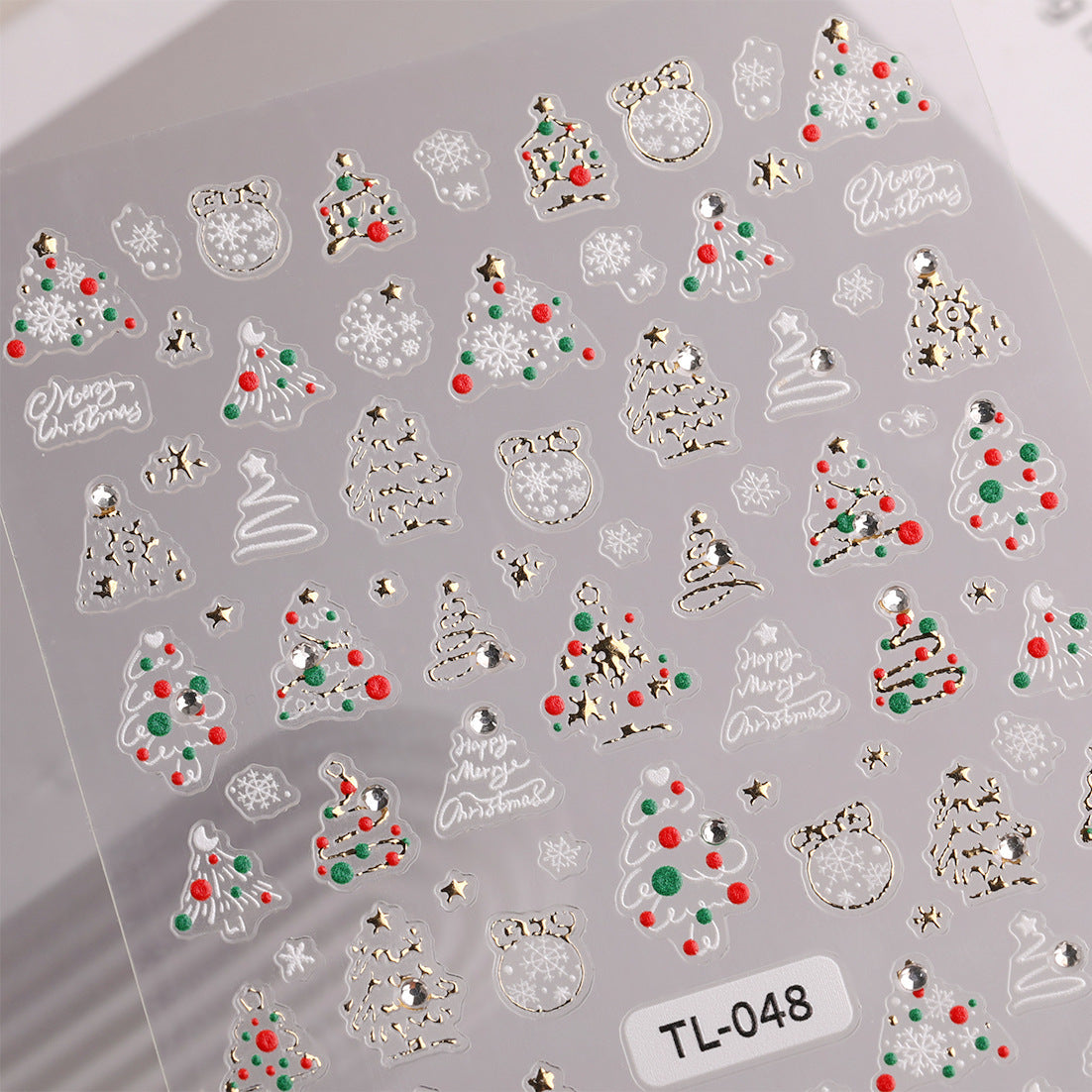 Crystal Diamond Christmas Tree Nail Art Sticker 5D Embossed Three-dimensional Gold Bead Christmas Tree DIY Nail Sticker Ornament TL