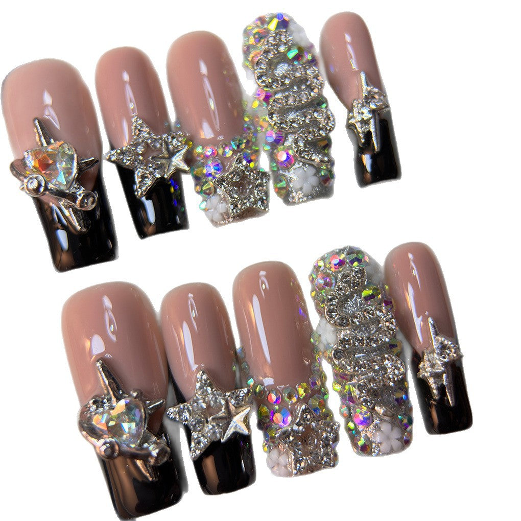 Black Star Crystal Luxury Press-On Nails