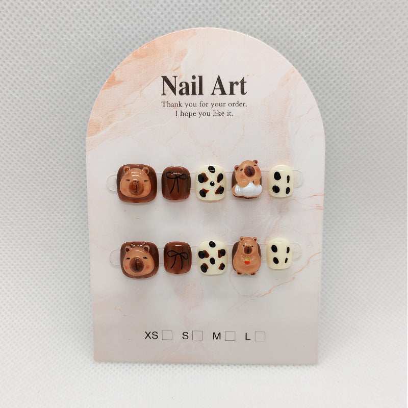365nails: "caramel bakery bear" – unhas postiças redondas curtas artesanais para crianças