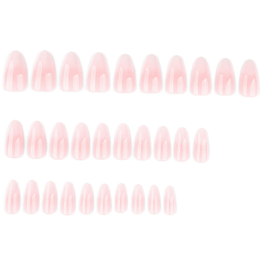 30 pcs simple French pink and white gradual change almond-shaped