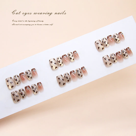 Nail Tips  prefabricated nail coffee French leopard print cat eye flash pile drill ins wind fake nail removable nail piece drill｜365nails