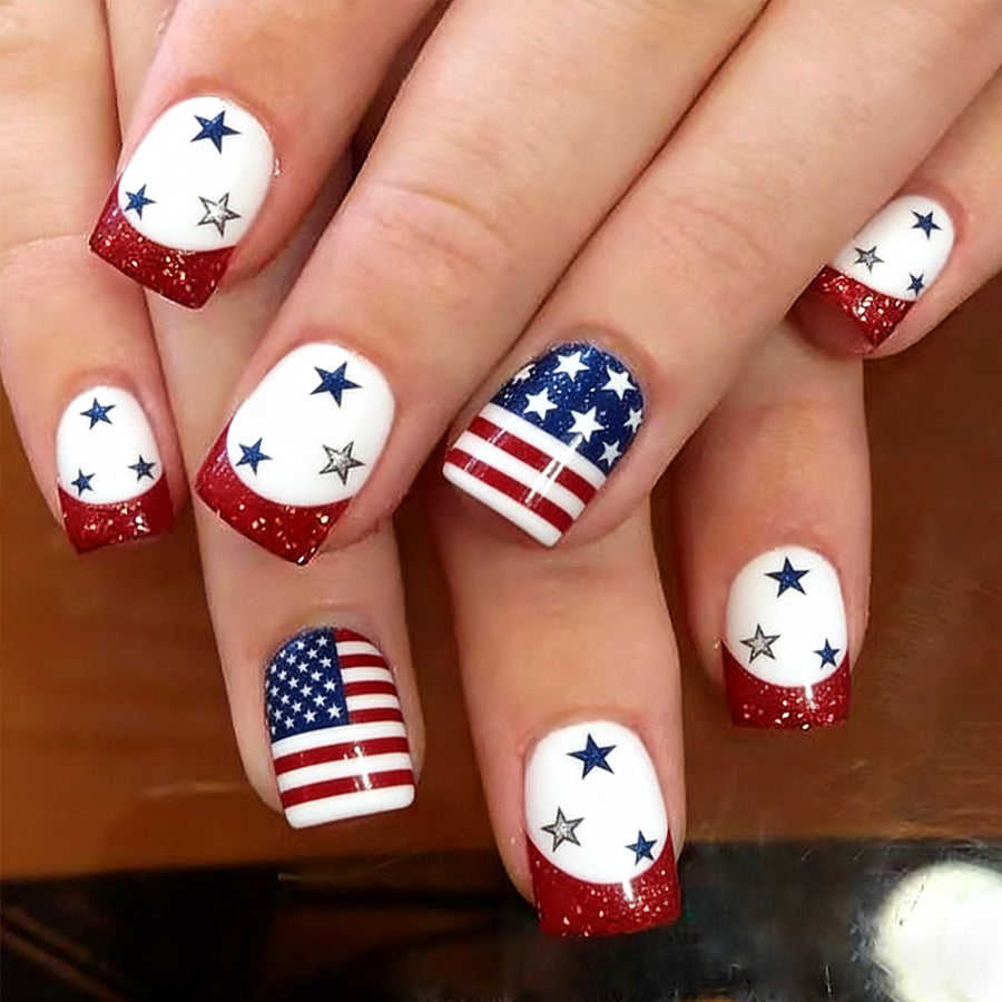 365nails: Independence Day Star-Stripes French Press-On Nails