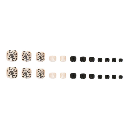 Exquisito estampado de leopardo champán, fino flash de moda, uñas de los pies blancas versátiles extraíbles, 24 piezas ｜365nails
