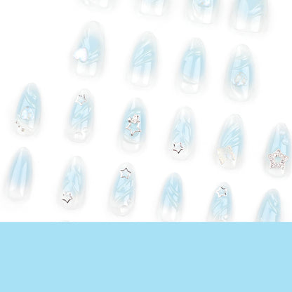 Blue smudge detachable wearable fake nail wholesale new 3D manicure nail piece love star press-on nails｜365nails