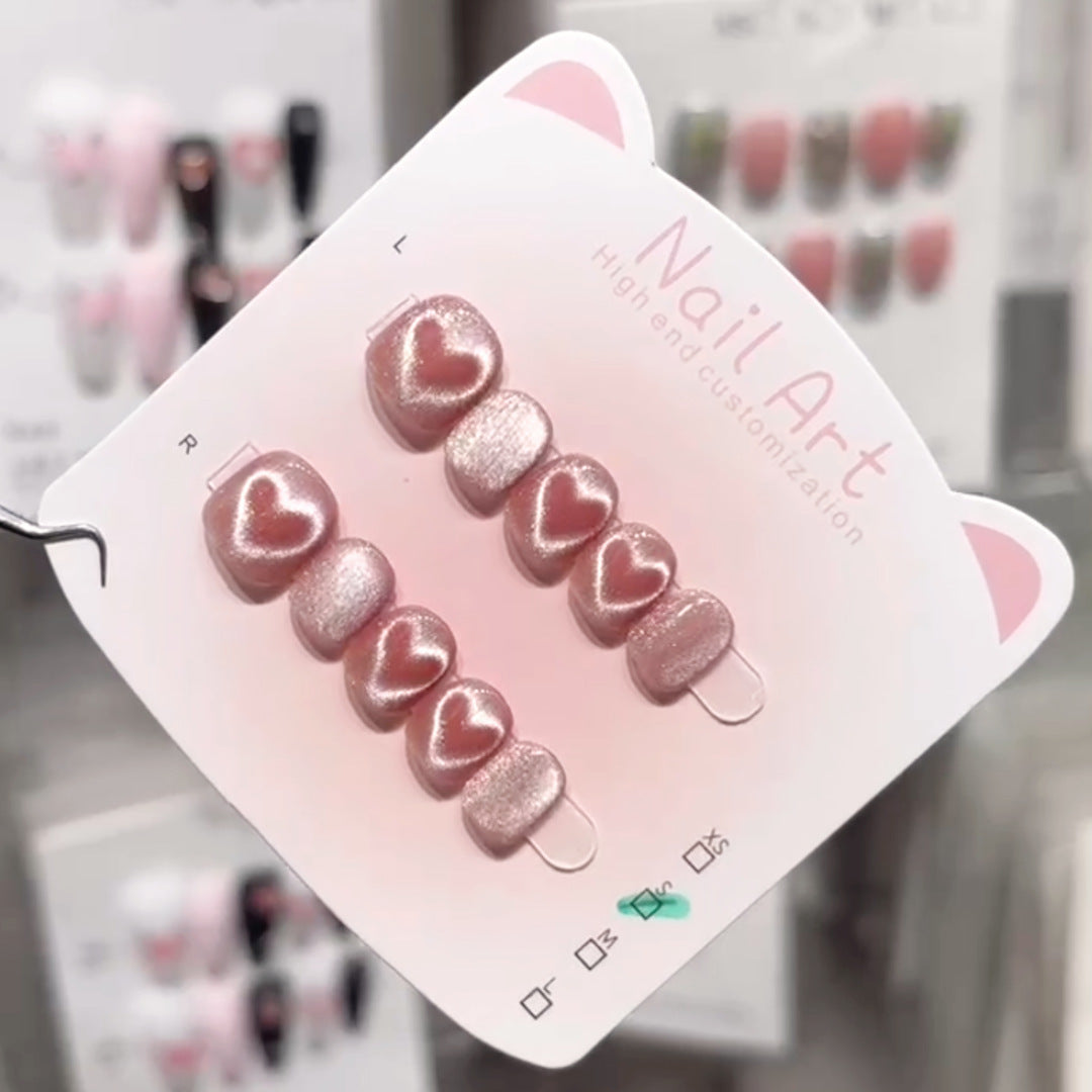 365nails:「霧玫瑰貓眼愛心」手工製足部穿戴甲