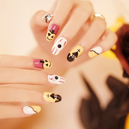 Halloween Round Nail Collection Press on nails Art Finished Products Press on Nails Fake Nails Nail Art Patches Nail Patches｜365nails