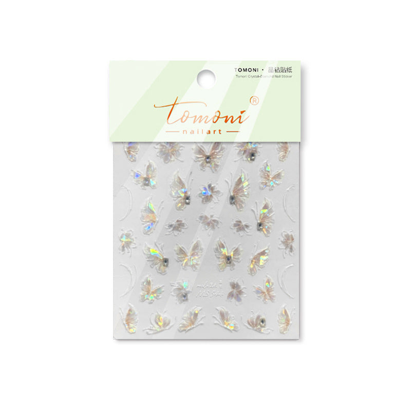 Holographic Crystal Butterfly: "Iridescent Clear" – 3D Nail Sticker