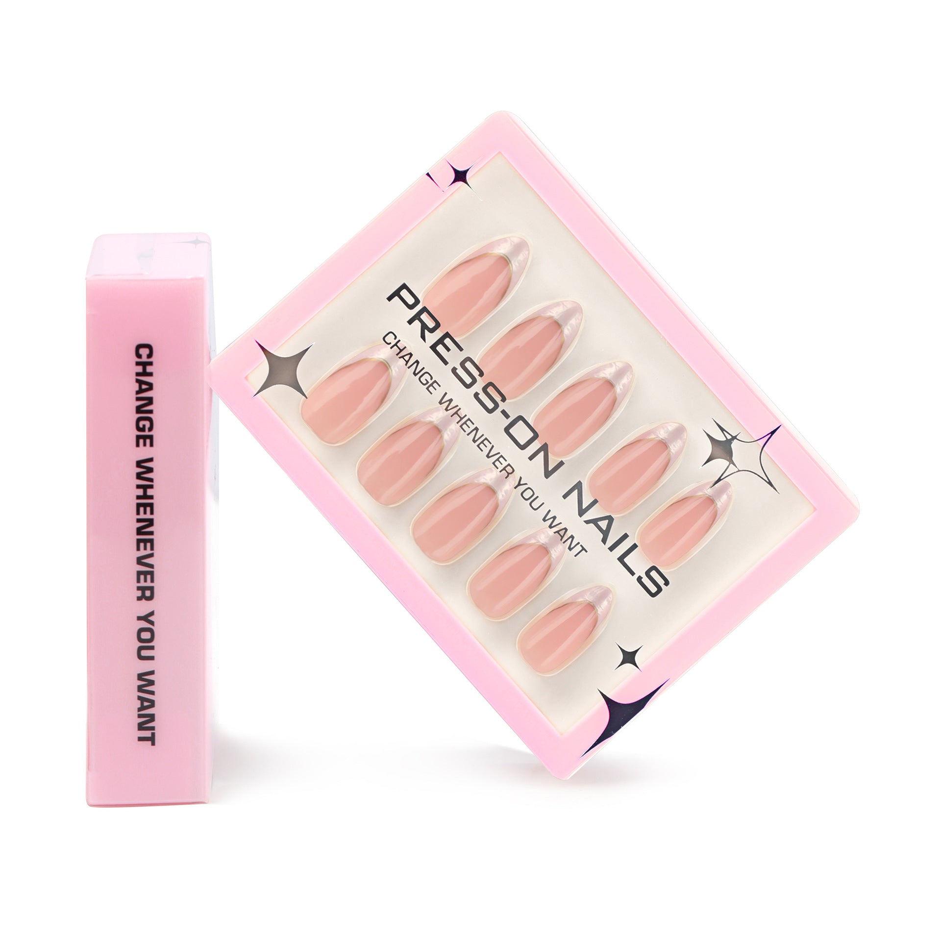 French white smudged gold pulp press-on nails