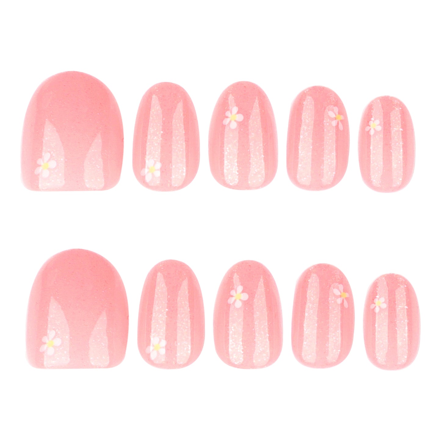 Simple and fresh flower press on nails short short round manicure fake nail glitter explosive flash wearable nail piece wholesale｜365nails