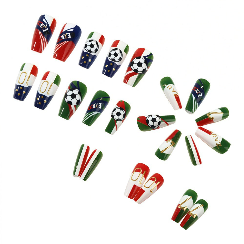 World Cup Italy Flag Football Elements Press-On Nails (Medium Square/24pcs/Dynamic)